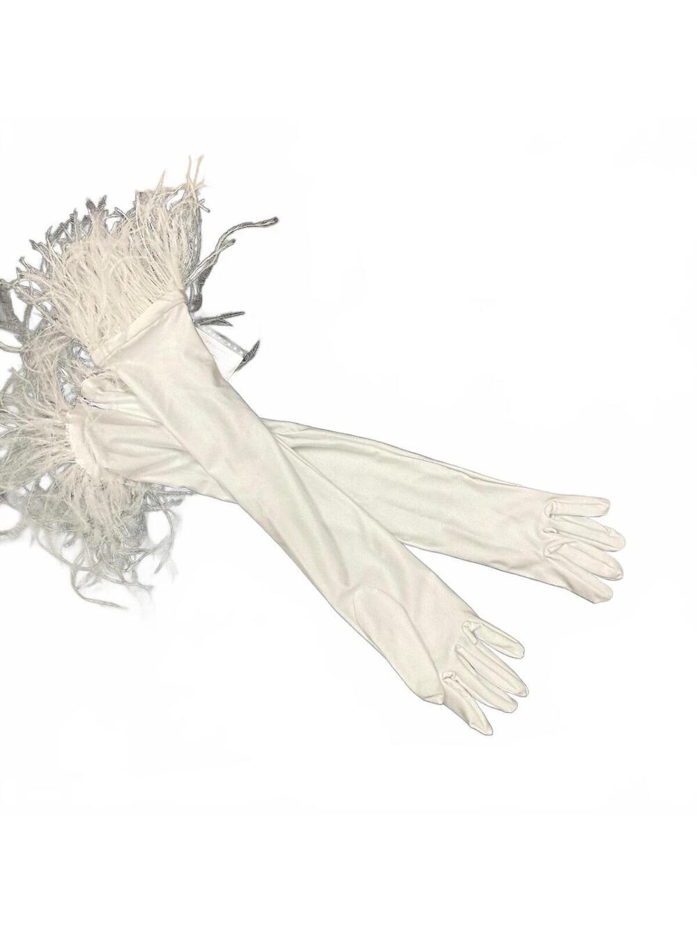 Women's Long Cream Gloves with Fringe Detail